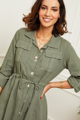 Abito a camicia in lino - Verde