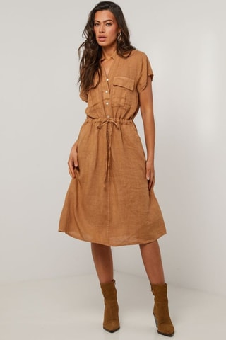 Abito a camicia in lino - Marrone