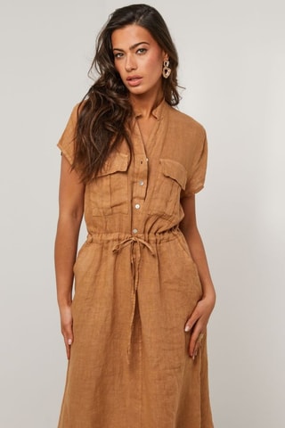 Abito a camicia in lino - Marrone