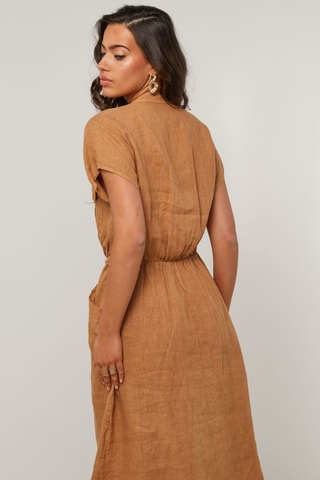 Abito a camicia in lino - Marrone