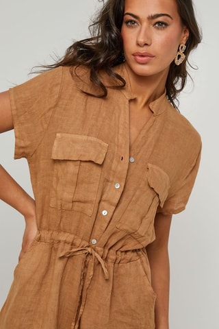 Abito a camicia in lino - Marrone
