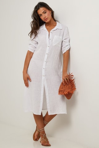 Abito a camicia in lino - Bianco