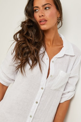 Abito a camicia in lino - Bianco