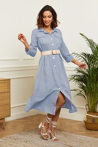 Abito a camicia in lino - Blu