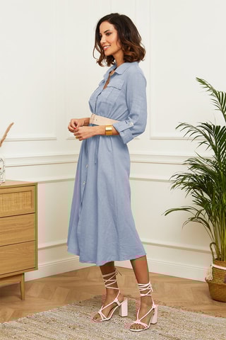 Abito a camicia in lino - Blu