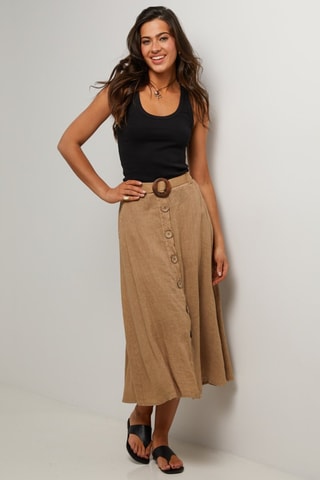 Gonna lunga in lino - Marrone