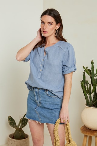 Blusa in lino - Blu