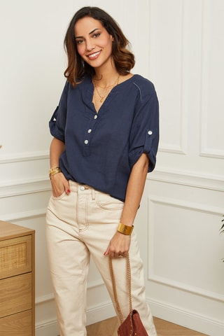Blusa in lino - Blu