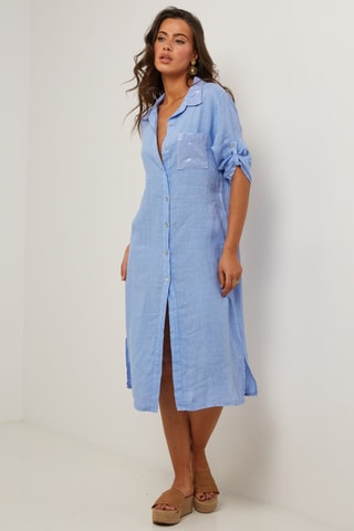 Abito a camicia in lino - Blu