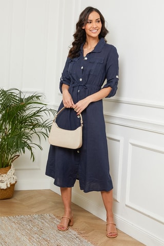 Abito a camicia in lino - Blu