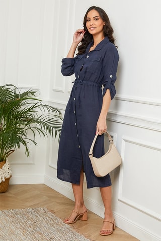 Abito a camicia in lino - Blu