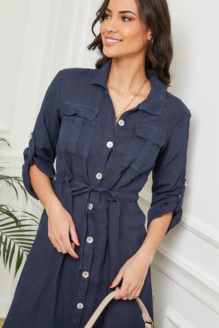 Abito a camicia in lino - Blu