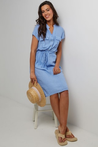 Abito a camicia in lino - Blu