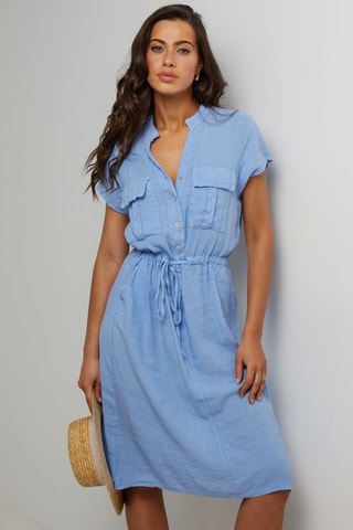 Abito a camicia in lino - Blu