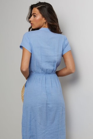 Abito a camicia in lino - Blu