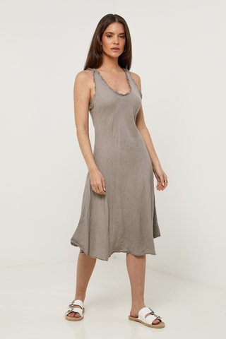 Abito midi in lino senza maniche - Grigio
