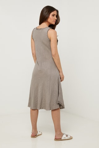 Abito midi in lino senza maniche - Grigio