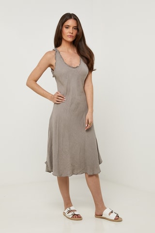 Abito midi in lino senza maniche - Grigio