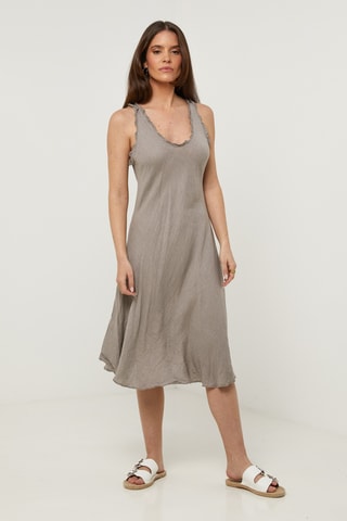 Abito midi in lino senza maniche - Grigio
