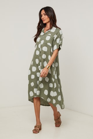 Abito a camicia in lino - Kaki