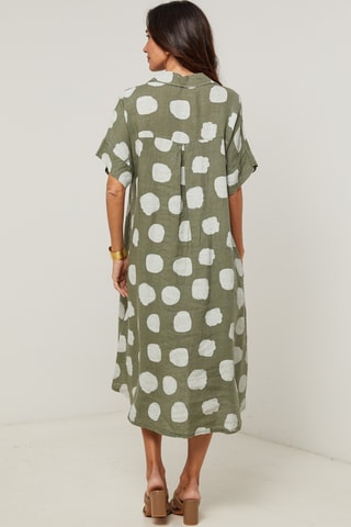 Abito a camicia in lino - Kaki