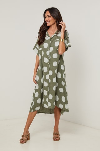 Abito a camicia in lino - Kaki