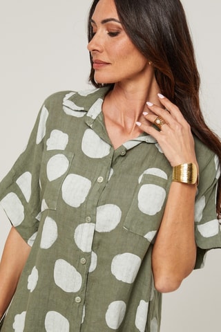 Abito a camicia in lino - Kaki