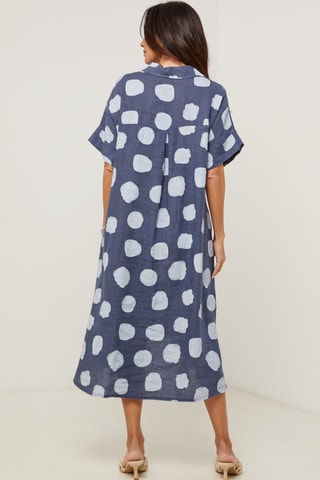 Abito a camicia in lino - Blu