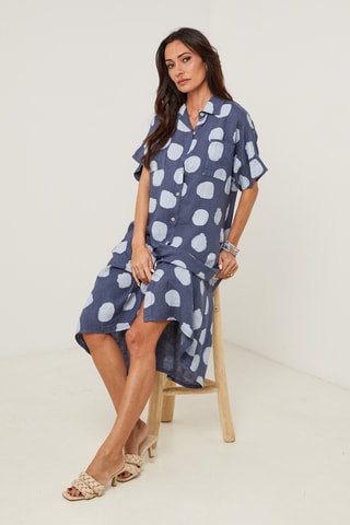 Abito a camicia in lino - Blu