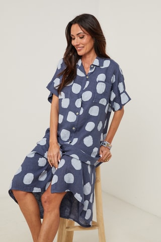 Abito a camicia in lino - Blu