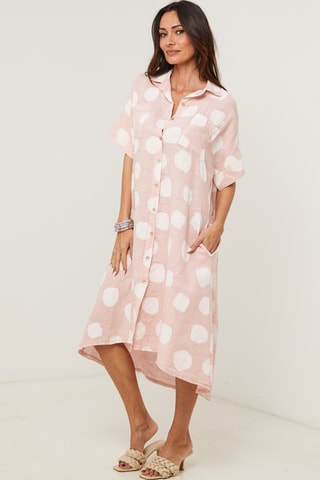 Abito a camicia in lino - Rosa