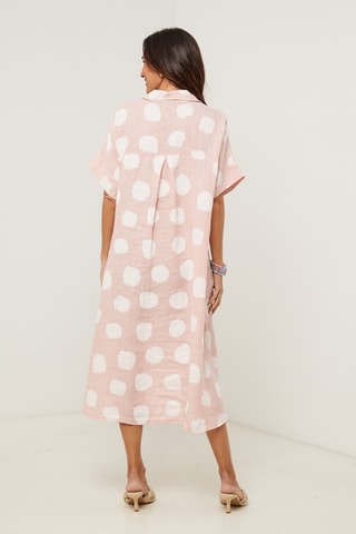 Abito a camicia in lino - Rosa