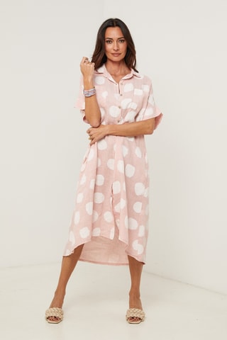 Abito a camicia in lino - Rosa