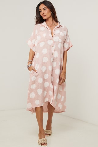 Abito a camicia in lino - Rosa