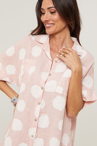 Abito a camicia in lino - Rosa