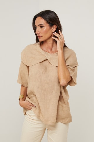 Blusa in lino - Cammello