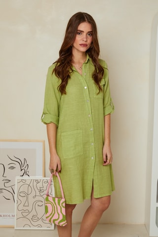 Abito a camicia in lino - Giallo