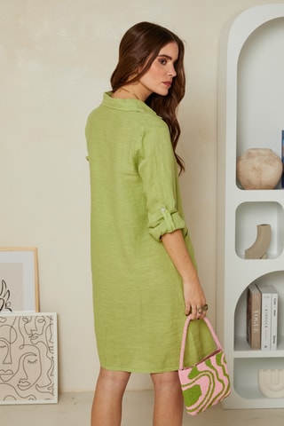 Abito a camicia in lino - Giallo