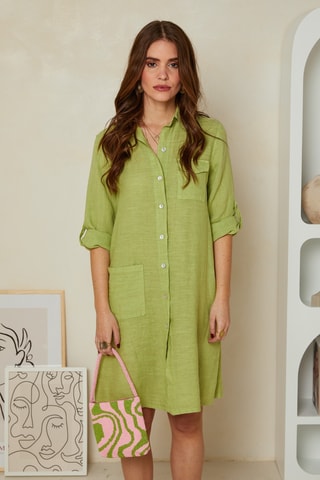 Abito a camicia in lino - Giallo