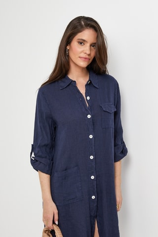 Abito a camicia in lino - Blu
