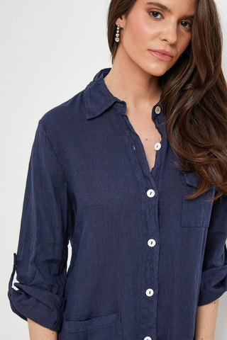 Abito a camicia in lino - Blu