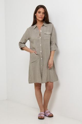 Abito a camicia in lino - Grigio