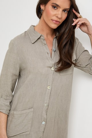 Abito a camicia in lino - Grigio
