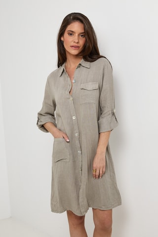 Abito a camicia in lino - Grigio