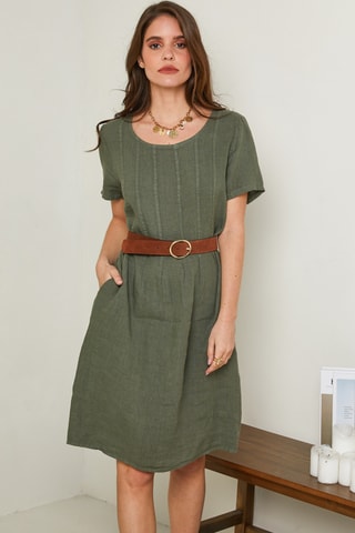 Abito taglio dritto in lino - Kaki