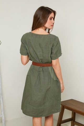 Abito taglio dritto in lino - Kaki