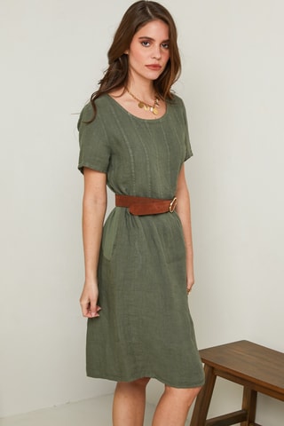Abito taglio dritto in lino - Kaki