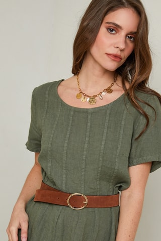 Abito taglio dritto in lino - Kaki