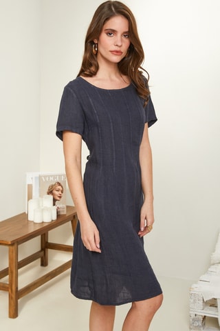 Abito taglio dritto in lino - Blu