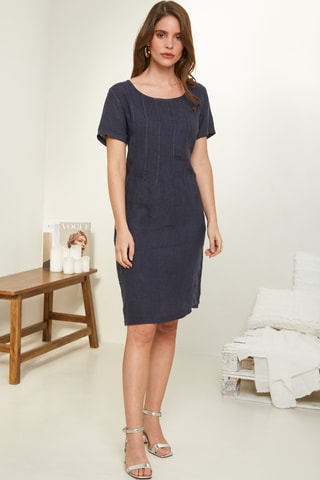 Abito taglio dritto in lino - Blu